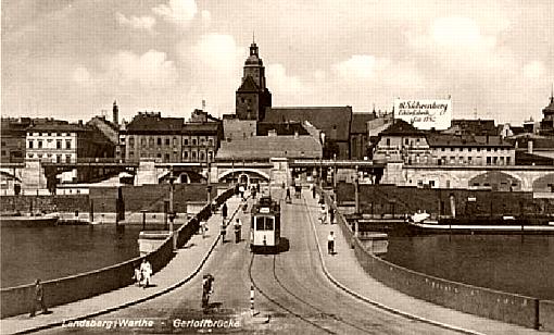 Landsberg/Warthe -- Blick &uuml;ber die Warthe-Br&uuml;cke auf das Zentrum um 1925