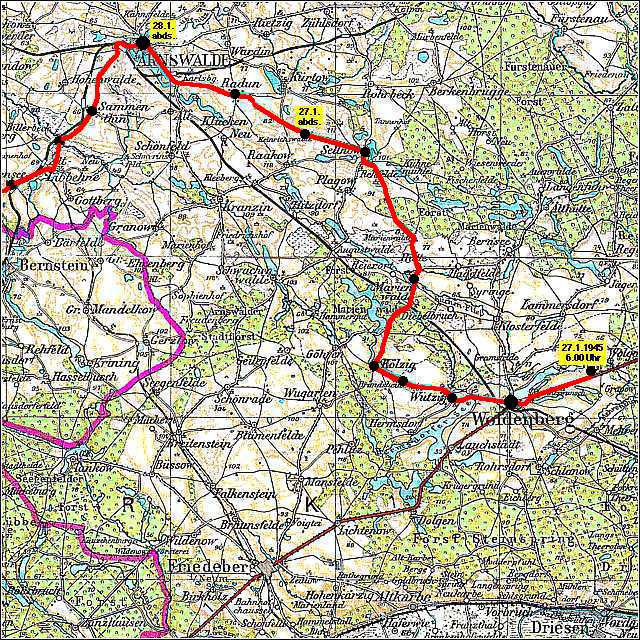 Fluchtweg Teil 1 des Woldenberger Birkenhof-Trecks (Richtung Oder)